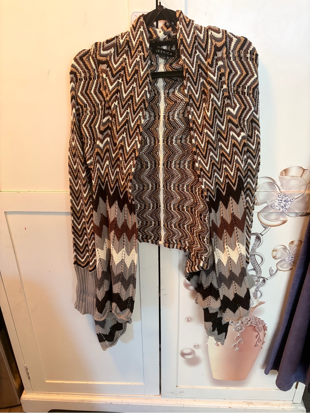 Jessica Chevron Open-Front Knit Cardigan - Brown, Gray, Cream, Black